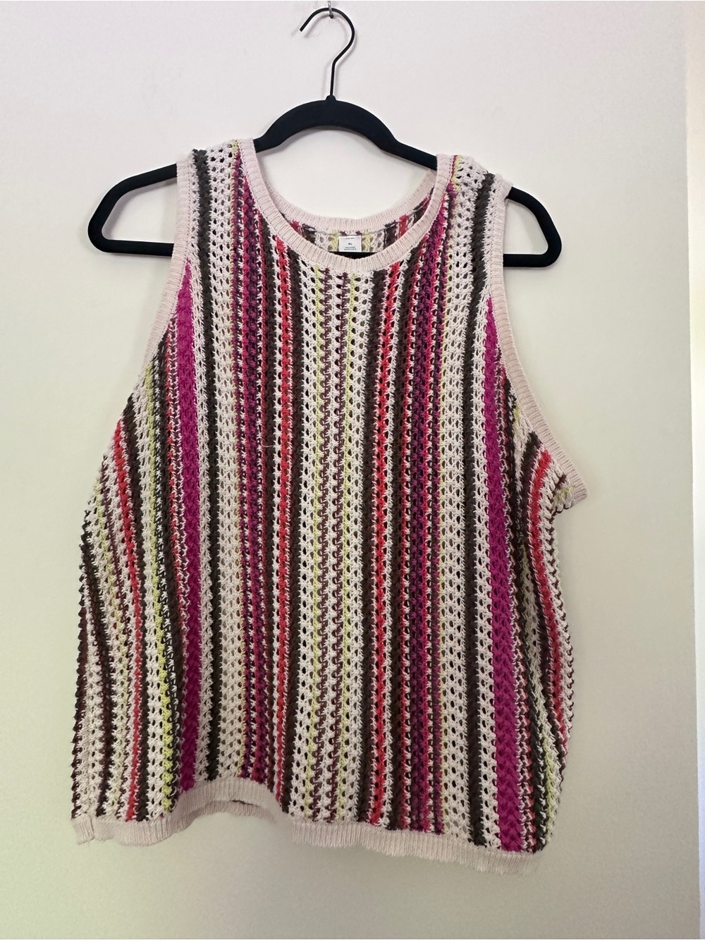 Sleeveless Striped Crochet Tank Top - Pink Multi